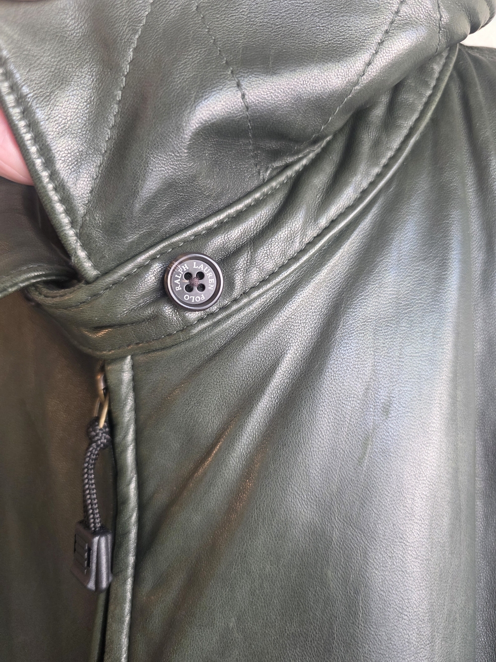 VTG Polo Ralph Lauren Olive Leather Bomber Jacket - Premium Leather - Picture 14 of 17